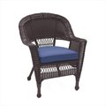 Jeco Jeco W00201-C-FS011 Espresso Wicker Chair With Blue Cushion W00201-C-FS011